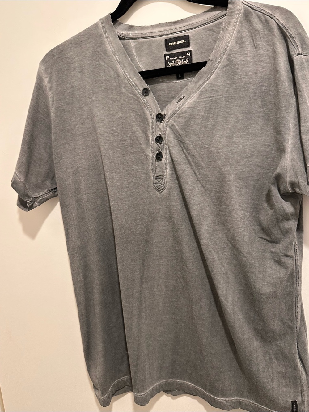 Diesel Men's Washed Grey Short-Sleeve Henley Tee